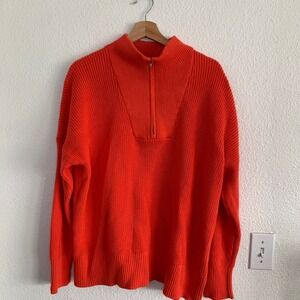Lands'‎ End Drifter 1/4 Zip Mock Neck Sweater XL Extra Large 100% Cotton Orange